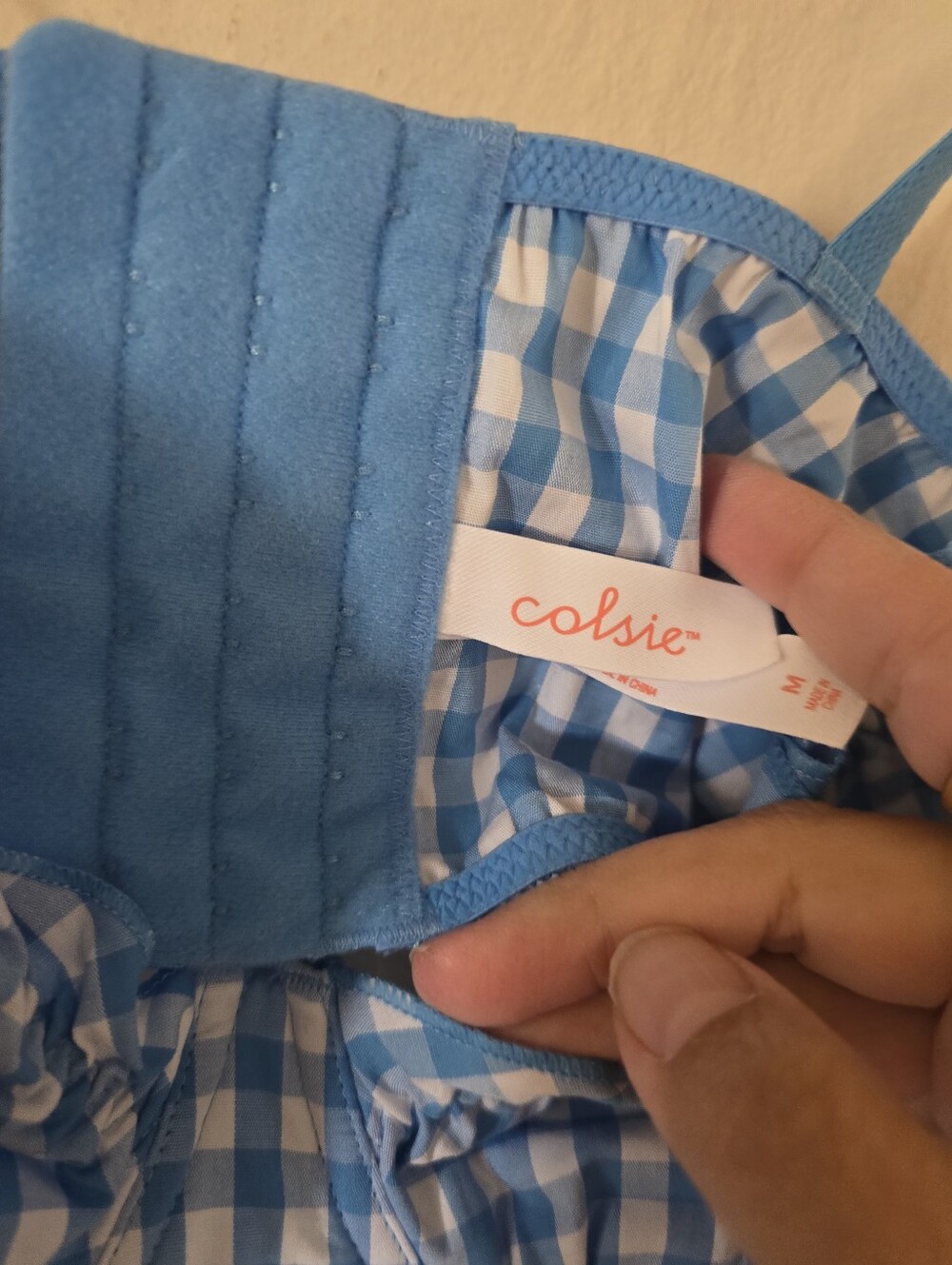 NWT!  Colsie, Woven Corset Bra , Blue/White Gingham, Size Med, MSRP $15 - Picture 7 of 7